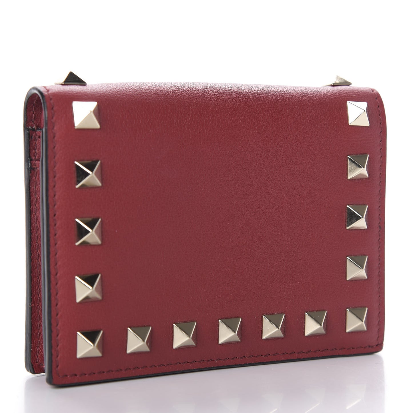 Calfskin Rockstud French Flap Wallet Rubino