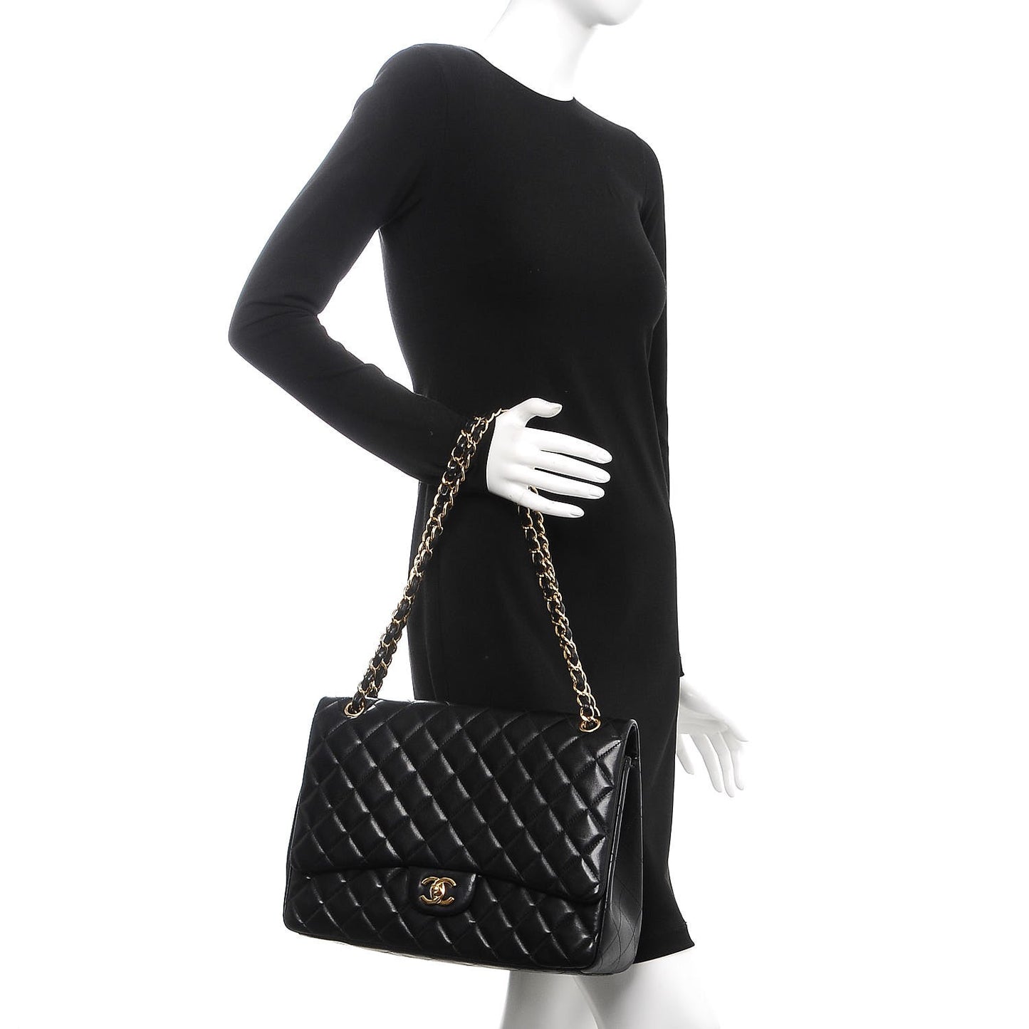Lambskin Quilted Maxi Single Flap Black