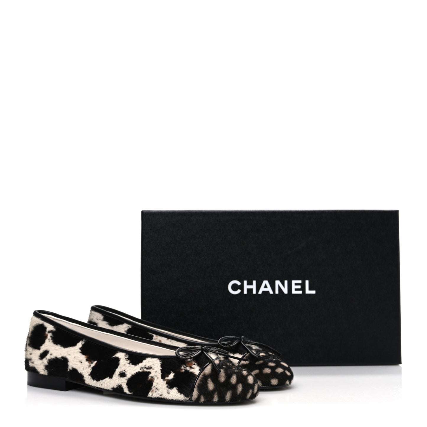 Pony Hair Cap Toe CC Ballerina Flats 37.5 White Brown Black