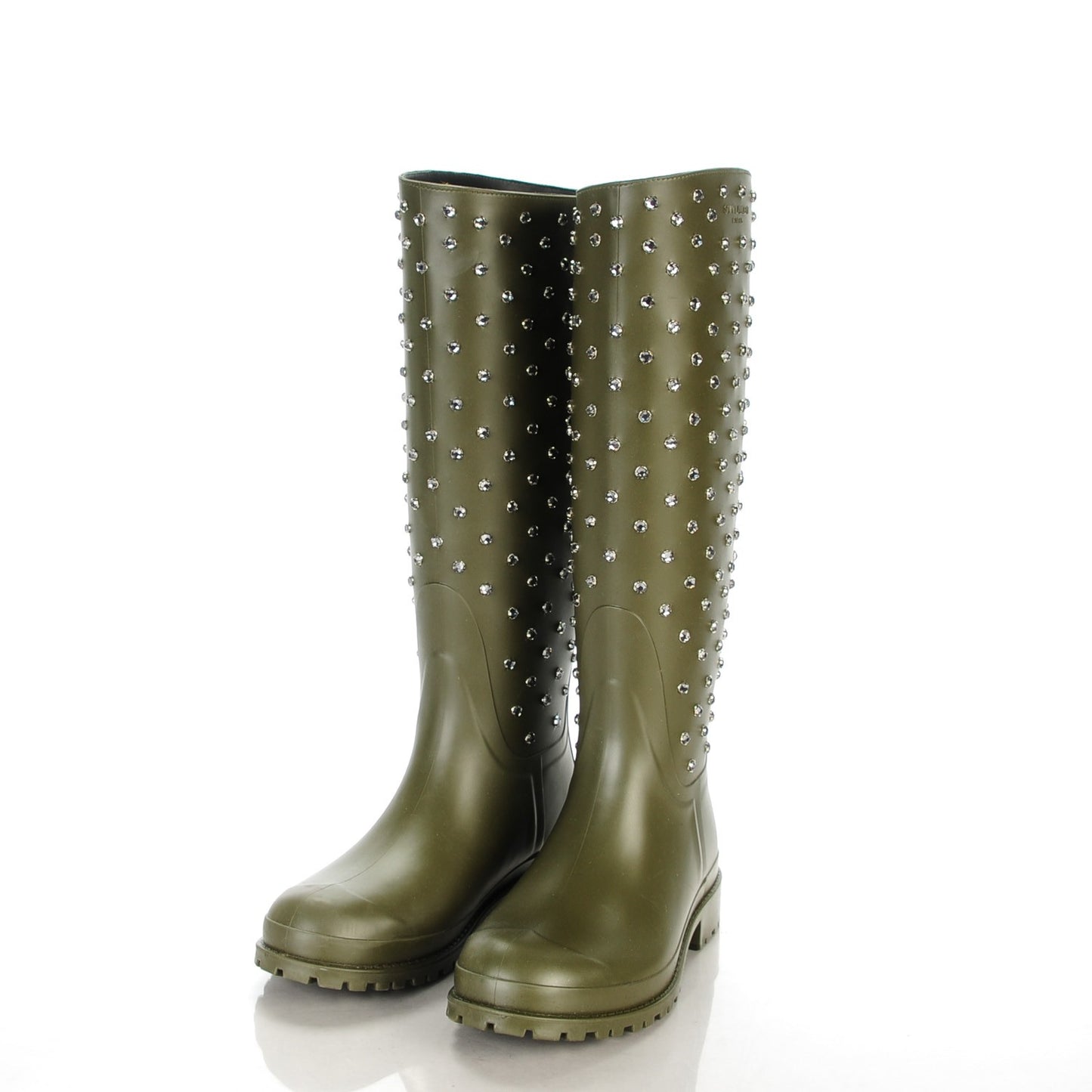 Rubber Studded Festival Rain Boots 38 New Kaki Fonce