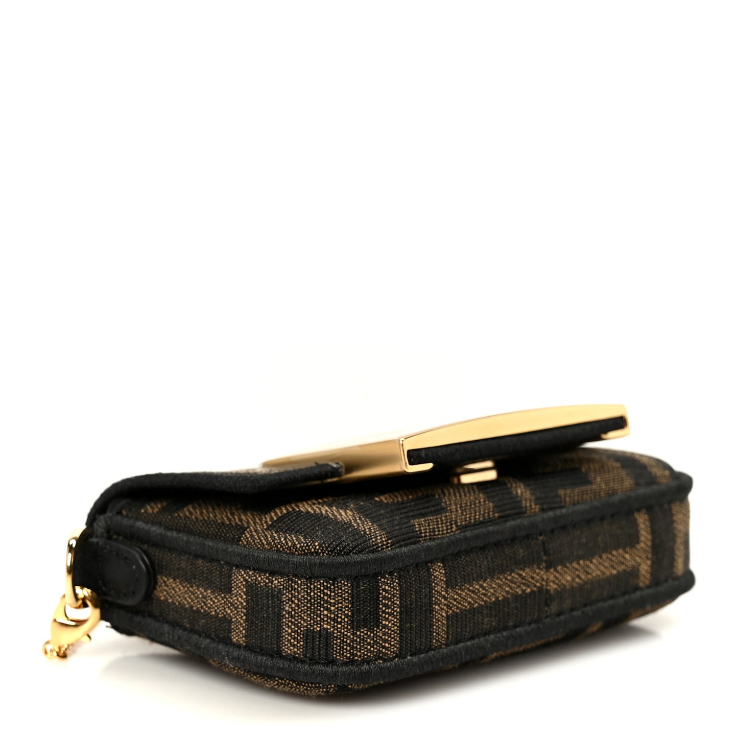 Fabric Jacquard FF 1974 Nano Maxi Buckle Baguette Charm Tobacco Moro Black