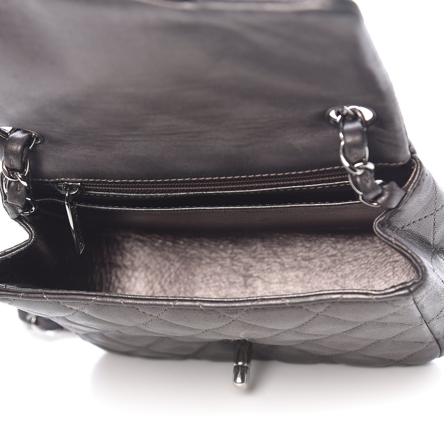 Metallic Lambskin Quilted Mini Square Flap Grey