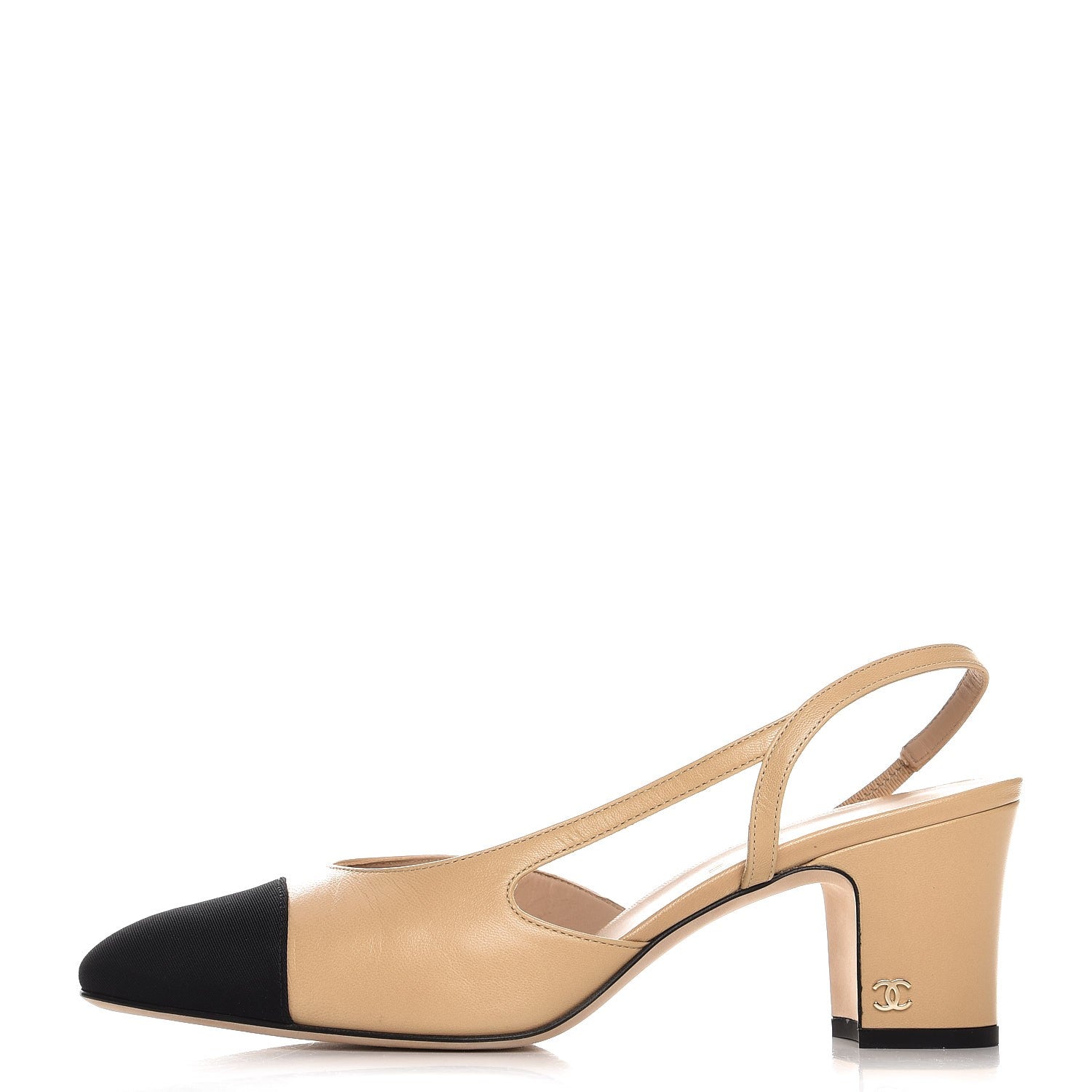 Chanel Goatskin Grosgrain Cap Toe CC Slingback Pumps 40 Beige Black 1 of 14