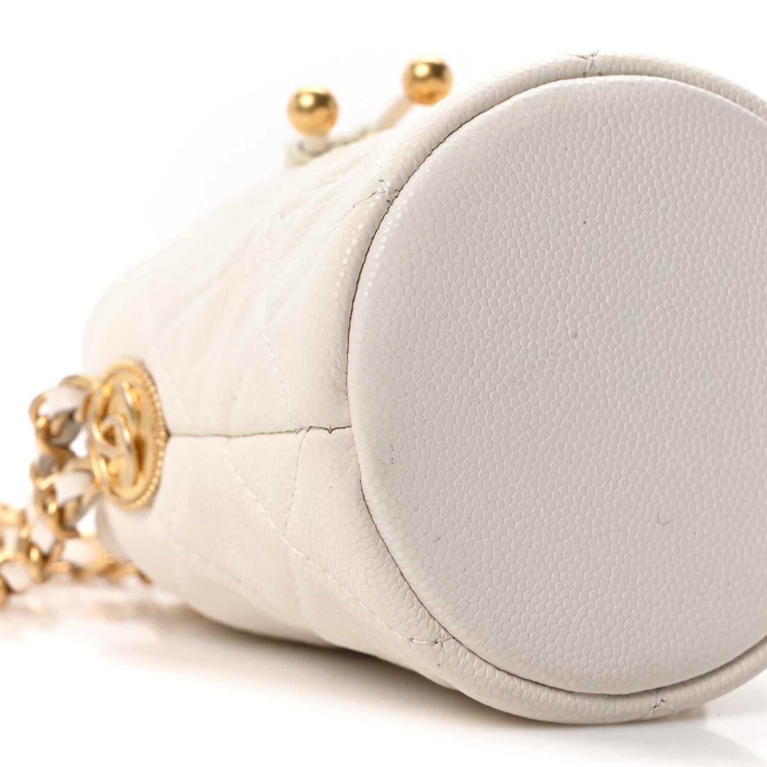 Chanel Caviar Quilted Twist Your Buttons Mini Bucket Bag White 9 of 10