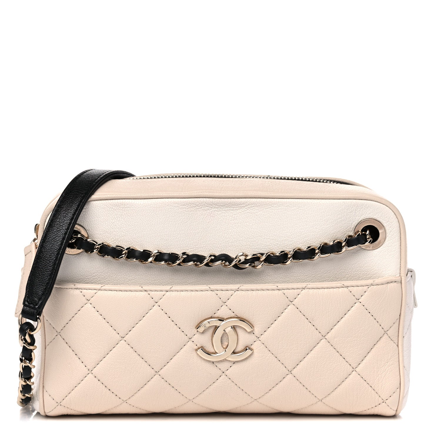 Chanel Goatskin Quilted Camera Case Beige White Black 1 of 10