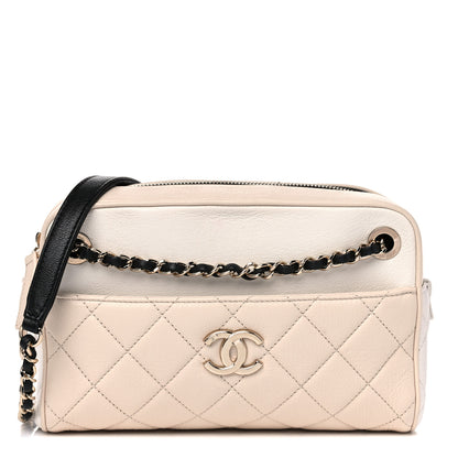 Chanel Goatskin Quilted Camera Case Beige White Black 1 of 10