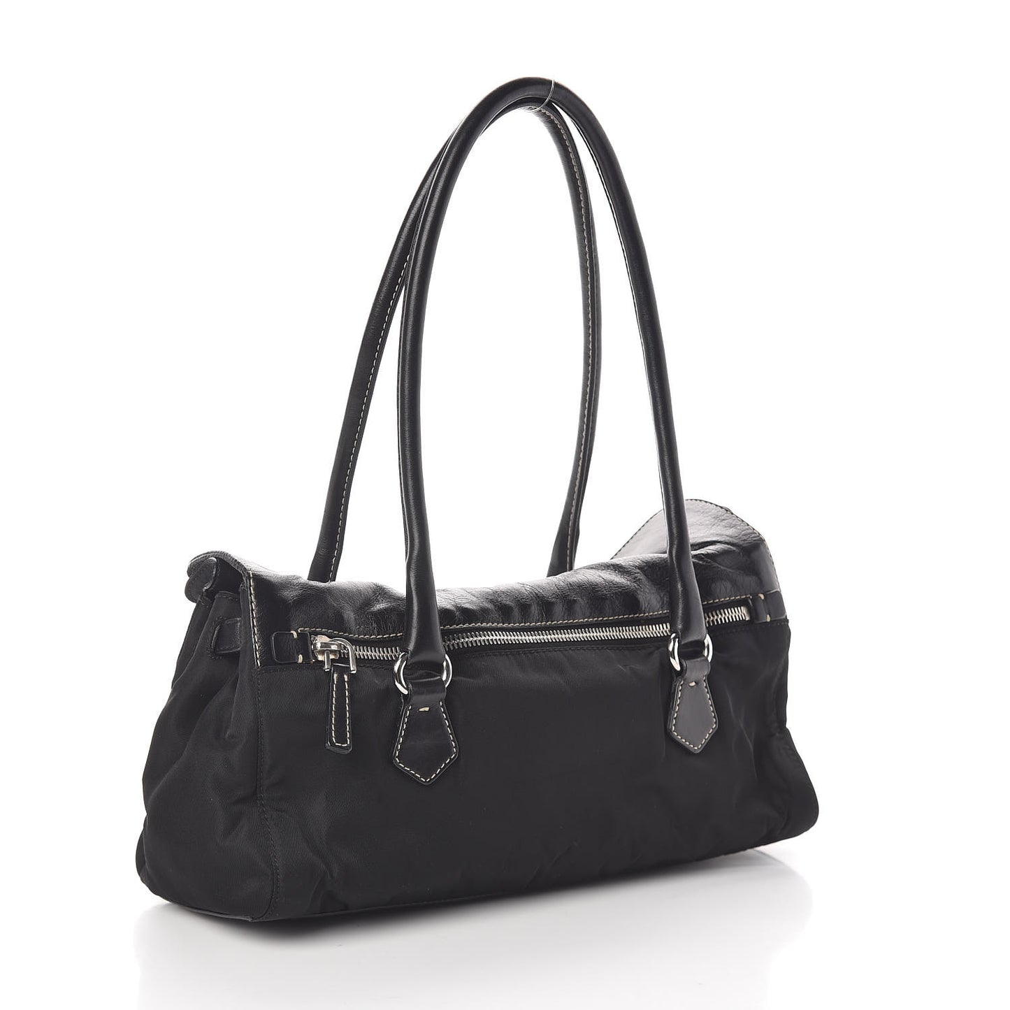 Tessuto Nylon Vitello Foldover Pushlock Satchel Black