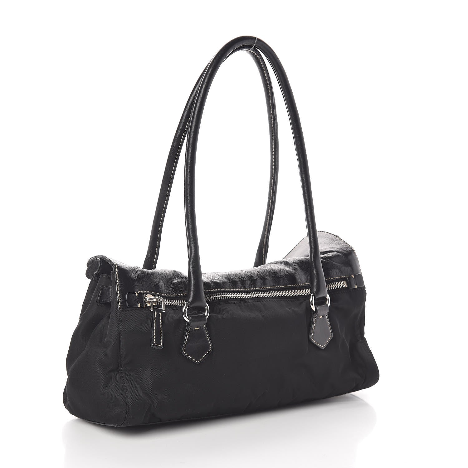 Prada Tessuto Nylon Vitello Foldover Pushlock Satchel Black 3 of 9