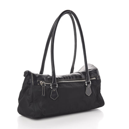 Prada Tessuto Nylon Vitello Foldover Pushlock Satchel Black 3 of 9