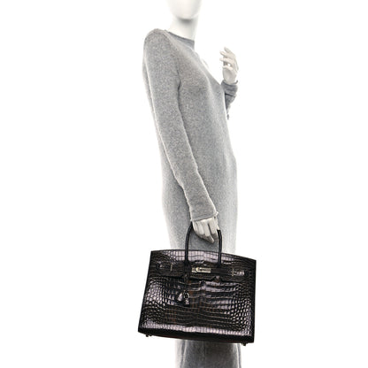 Hermes Shiny Porosus Crocodile Birkin Sellier 35 Black 3 of 16