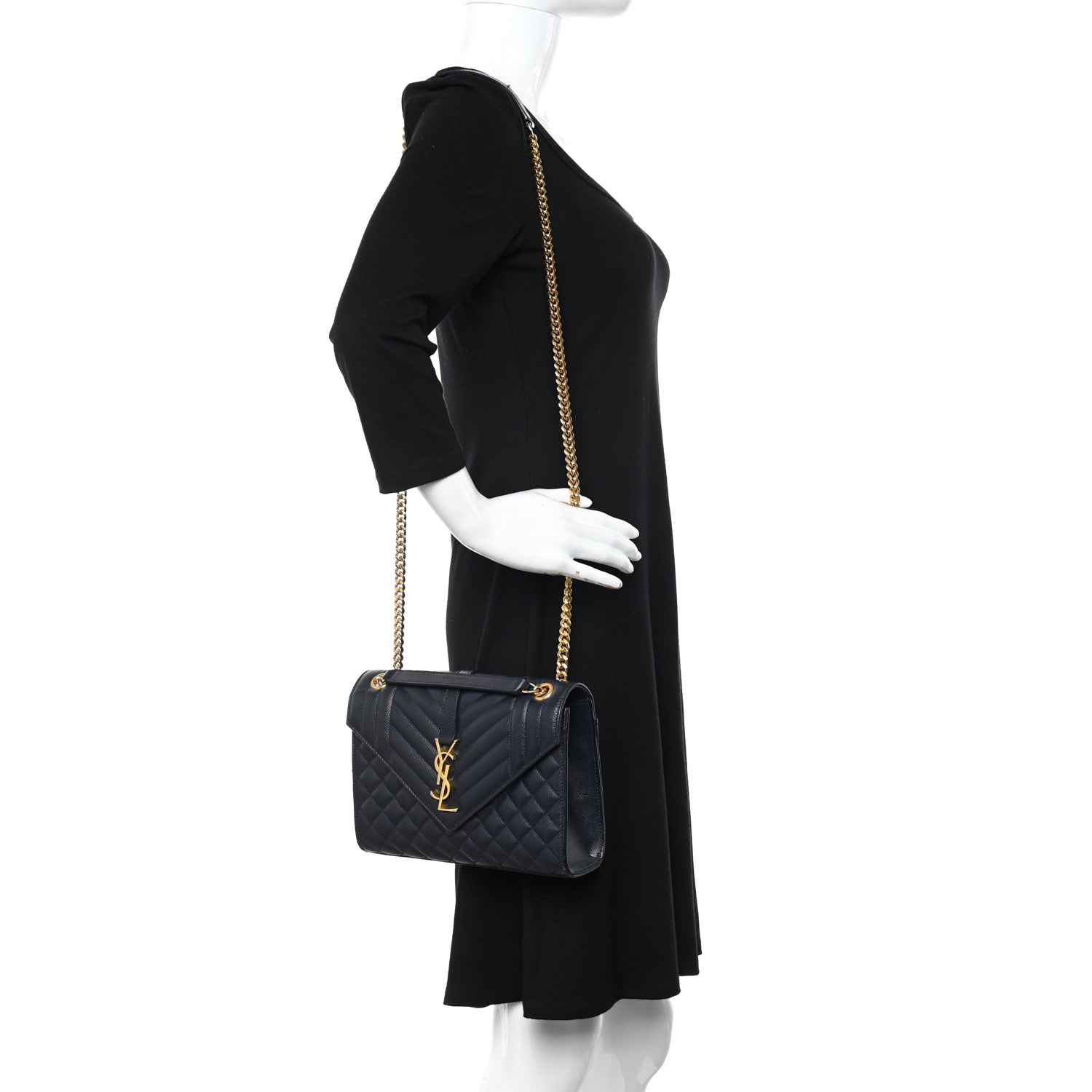 Saint Laurent Grain De Poudre Textured Mixed Matelasse Triquilt Medium Monogram Satchel Deep Marine 2 of 13