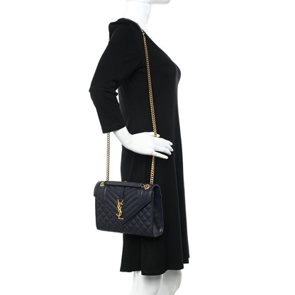 Saint Laurent Grain De Poudre Textured Mixed Matelasse Triquilt Medium Monogram Satchel Deep Marine 2 of 13
