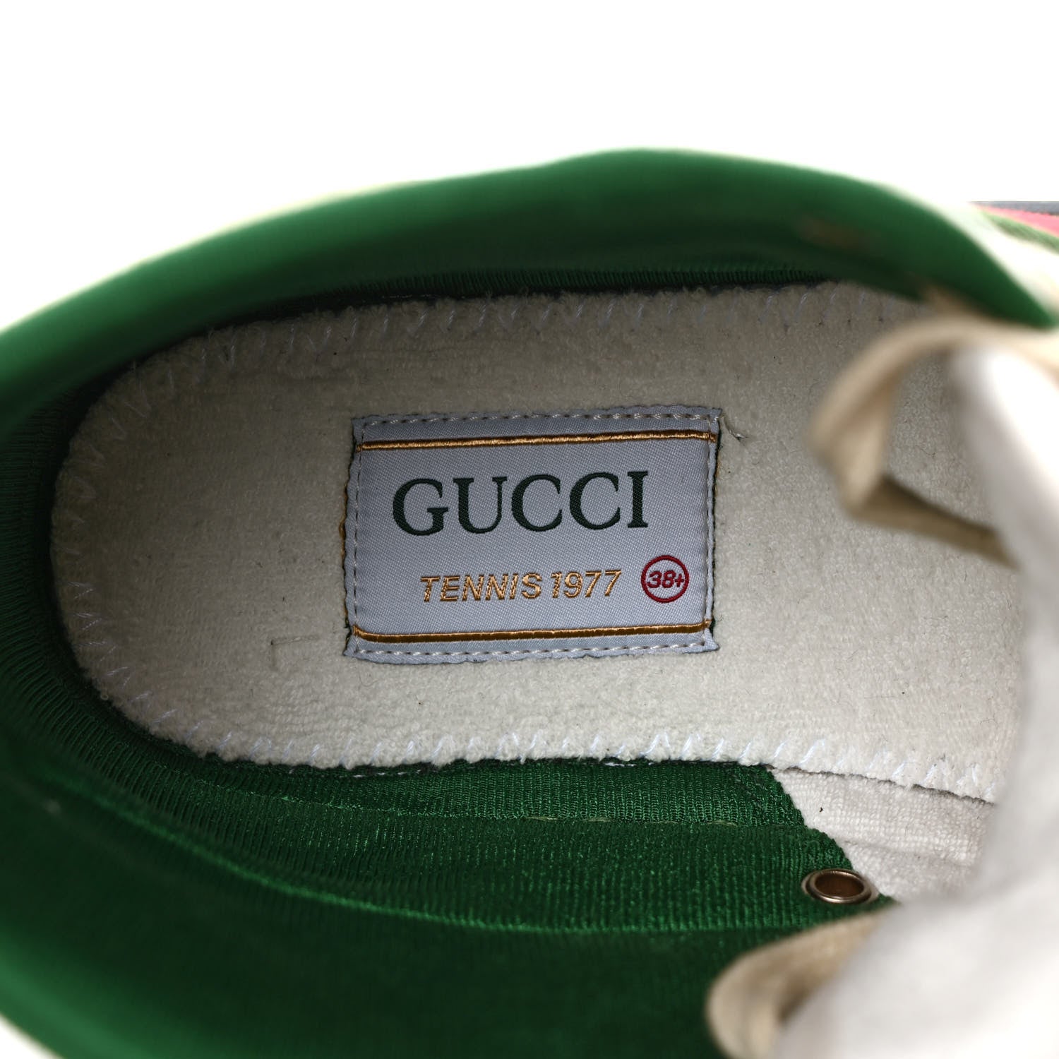 Gucci GG Monogram Web Womens 1977 Tennis High Top Sneakers 38.5 Beige Ebony Mystic White 7 of 8