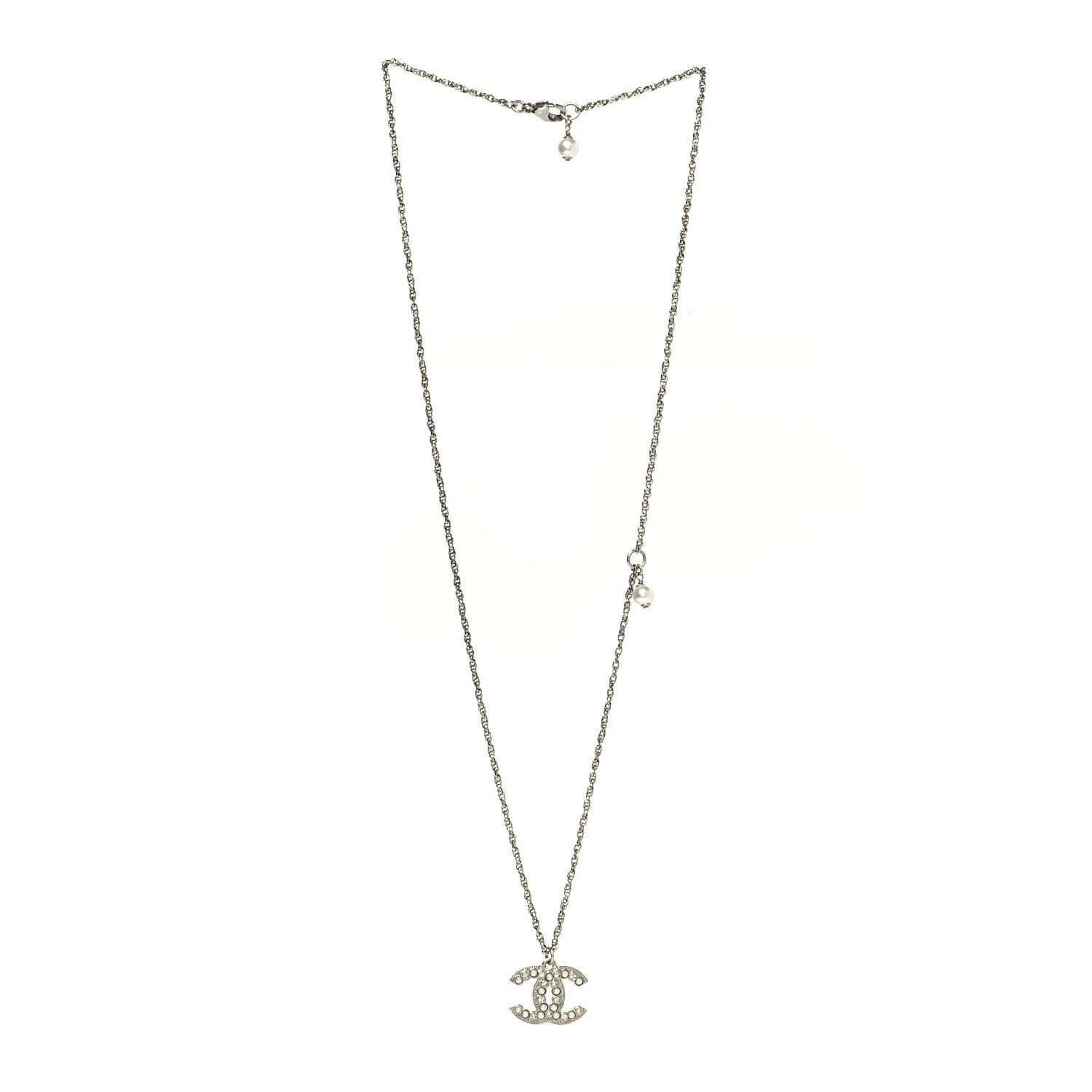 Chanel Crystal Pearl CC Pendant Necklace Silver 3 of 5