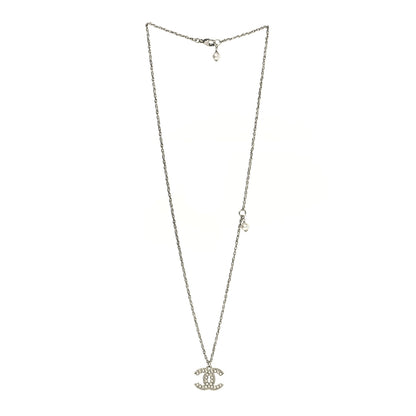 Chanel Crystal Pearl CC Pendant Necklace Silver 3 of 5