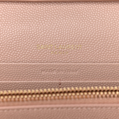 Saint Laurent Grain De Poudre Matelasse Chevron Monogram Chain Wallet Pale Pink 5 of 7