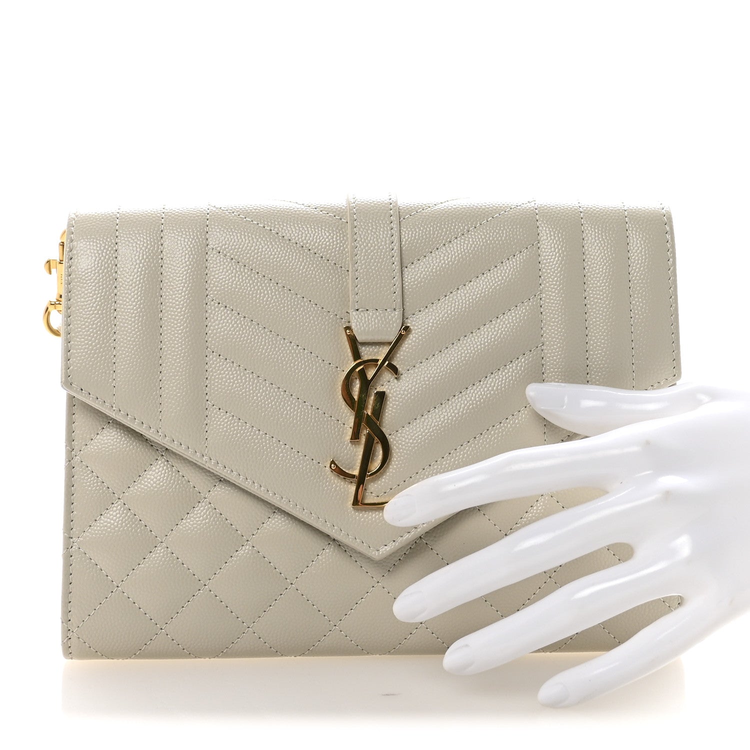 Saint Laurent Grain De Poudre Textured Mixed Matelasse Triquilt Monogram Clutch Crema Soft 2 of 7