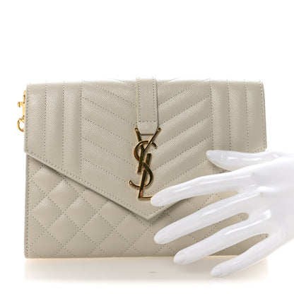 Saint Laurent Grain De Poudre Textured Mixed Matelasse Triquilt Monogram Clutch Crema Soft 2 of 7