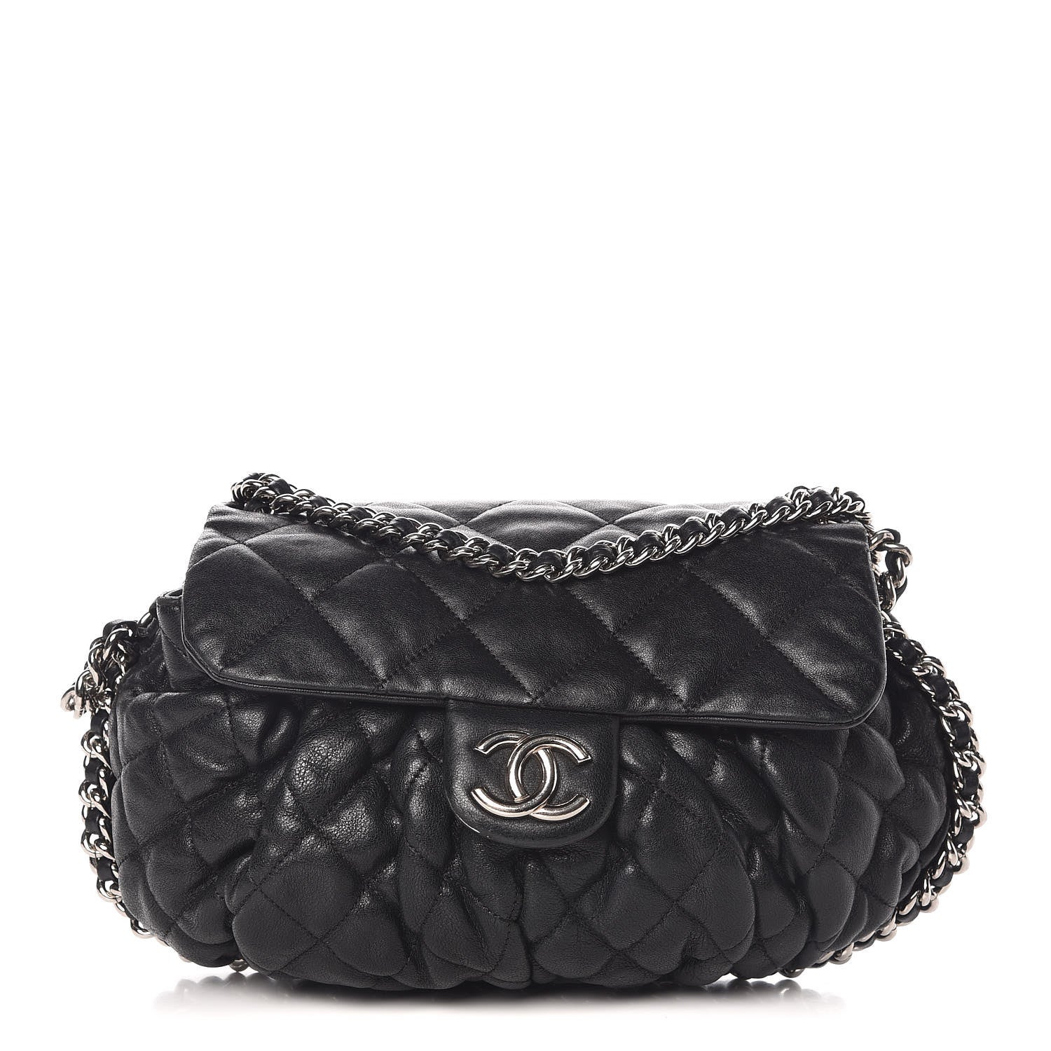 Chanel Washed Lambskin Quilted Medium Chain Around Messenger Black 1 of 15