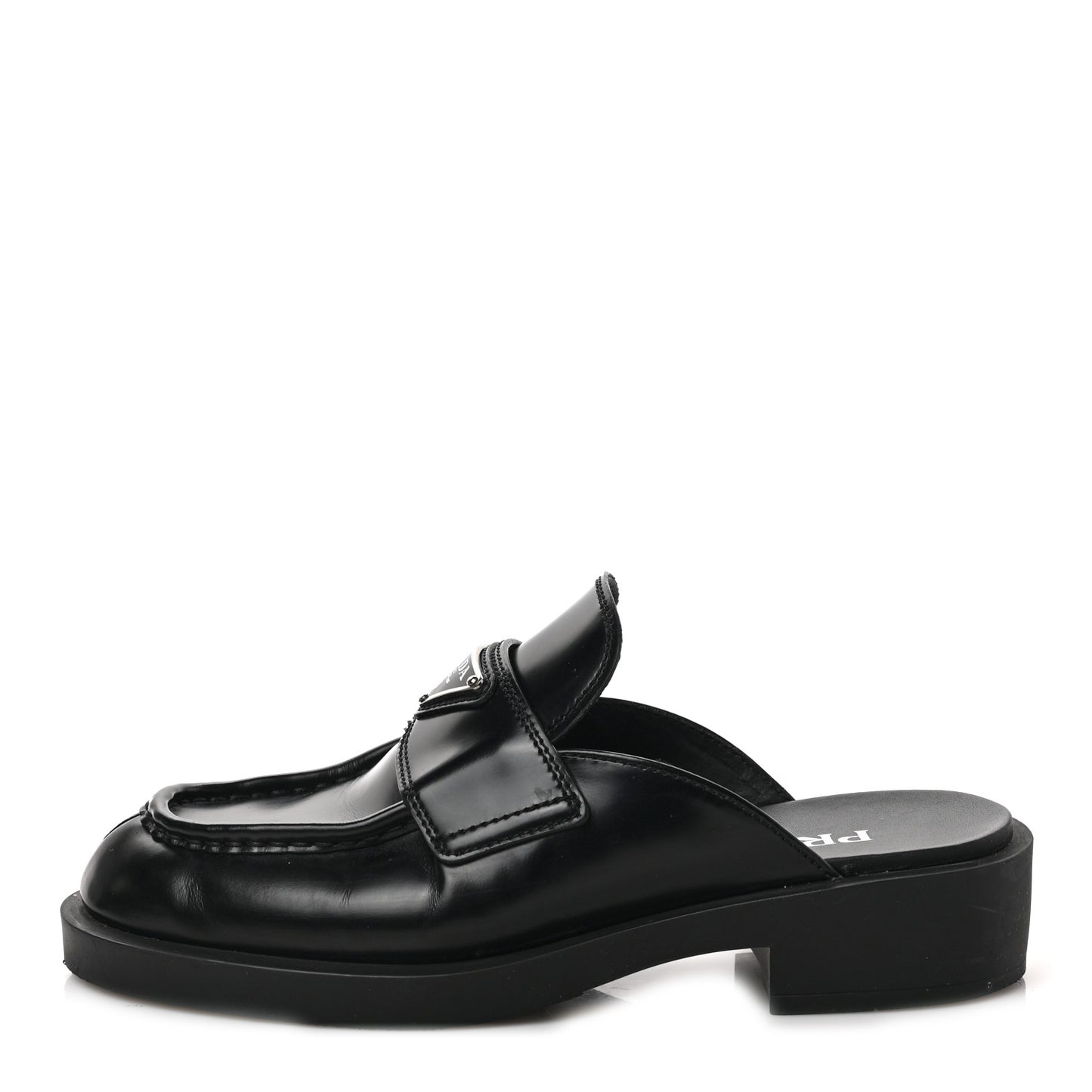Spazzolato Metal Triangle Logo 40mm Loafer Mules 36 Black