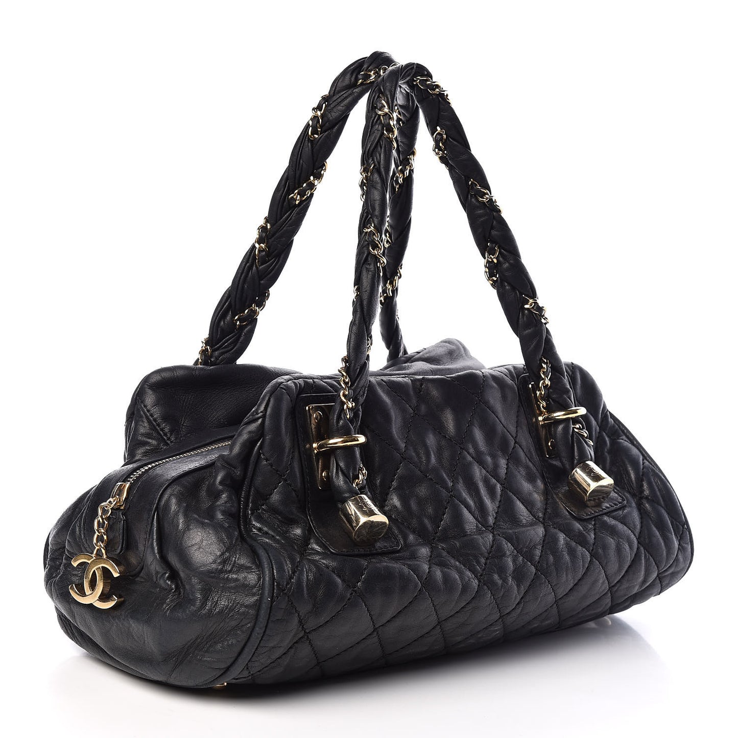 Distressed Lambskin Lady Braid Bowler Black