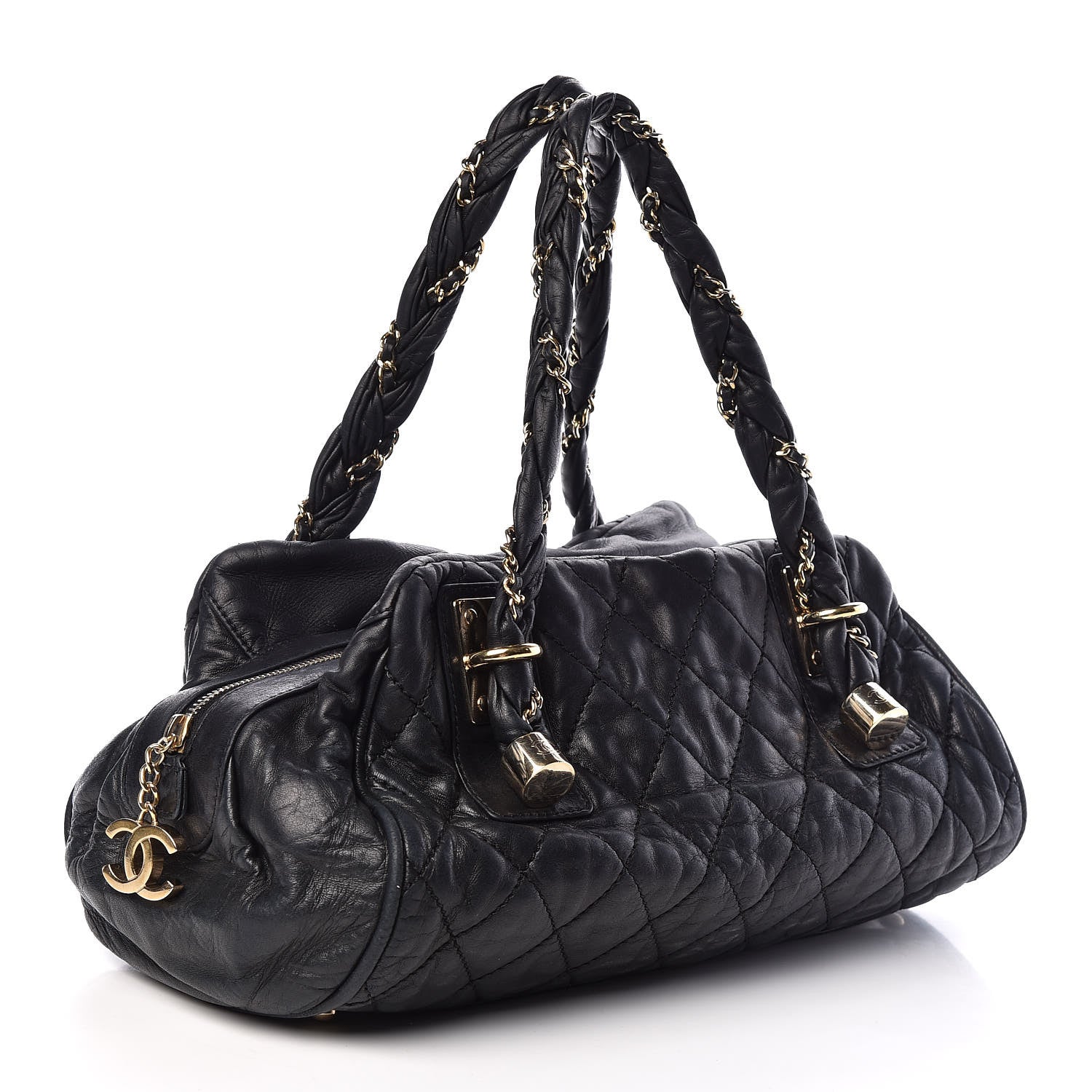 Chanel Distressed Lambskin Lady Braid Bowler Black 3 of 11