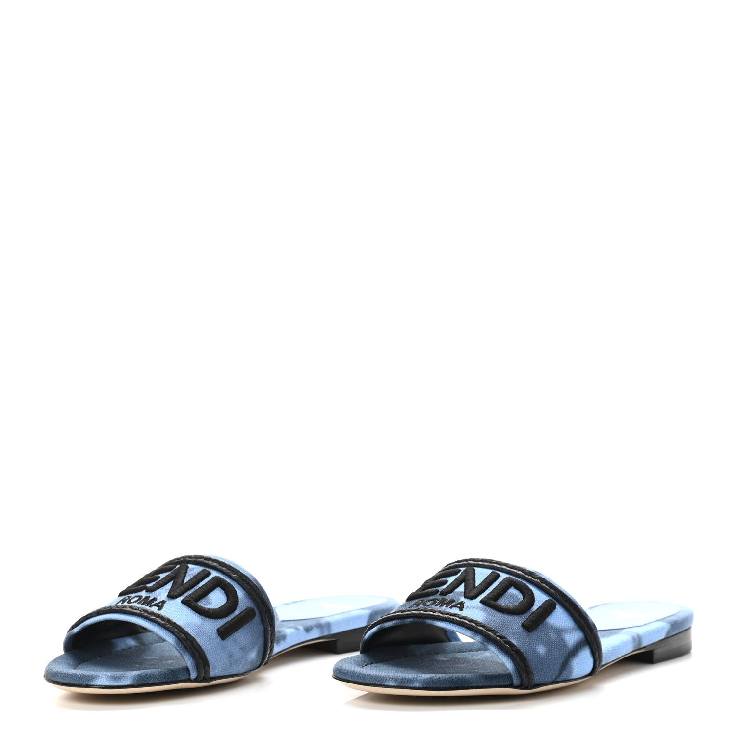 Fendi Canvas Floral Print Logo Flat Slide Sandals 35 Sagittarius Black 3 of 7