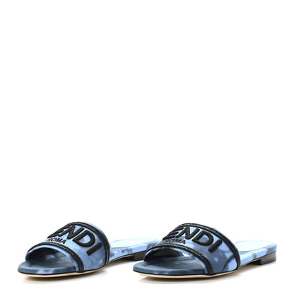 Fendi Canvas Floral Print Logo Flat Slide Sandals 35 Sagittarius Black 3 of 7