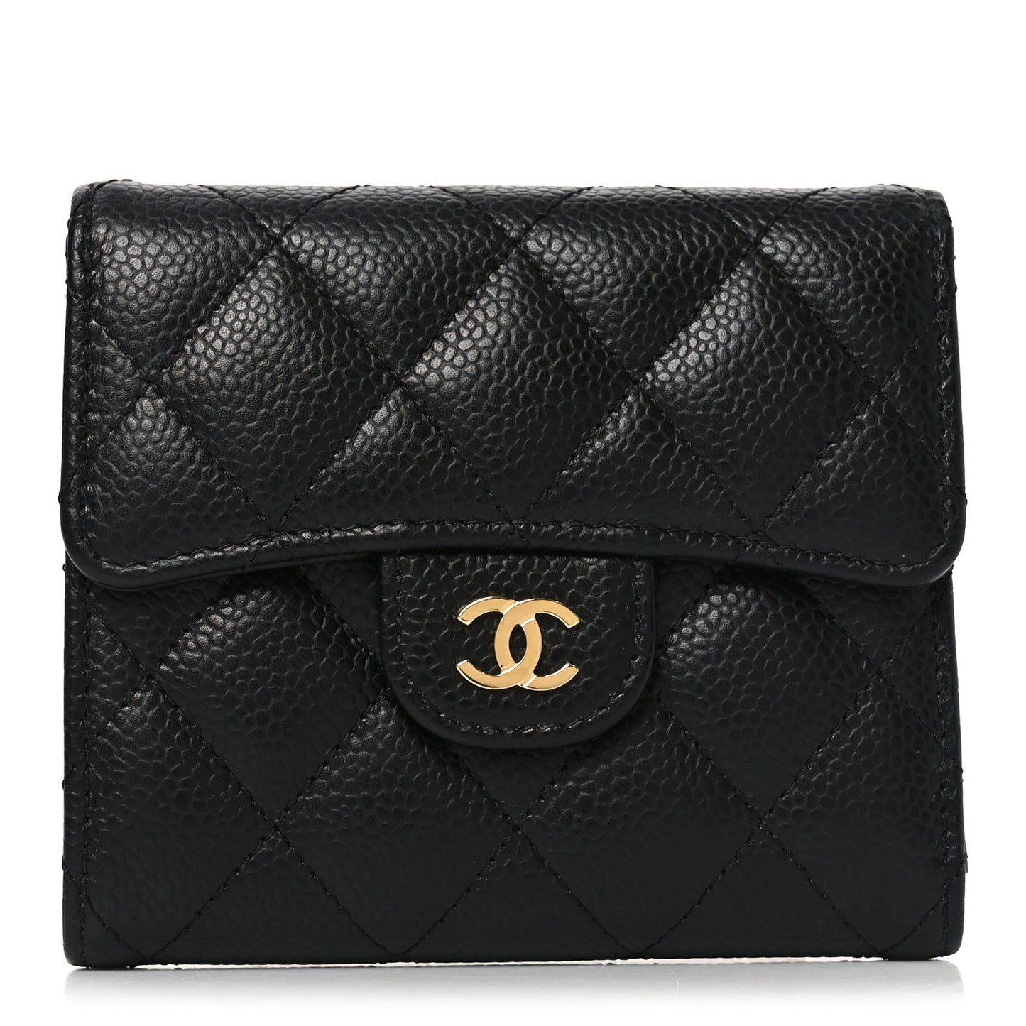 Caviar Quilted Compact Flap Wallet Black
