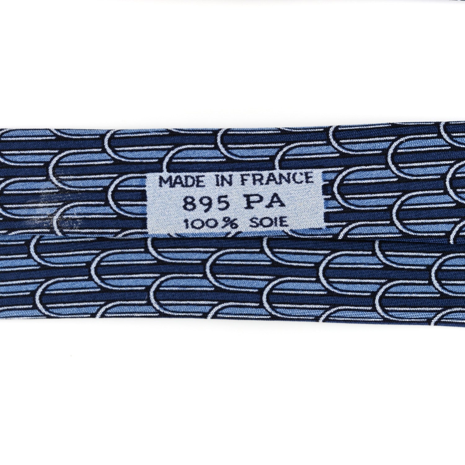 Hermes Silk Printed Mens Tie Marine 7 of 8
