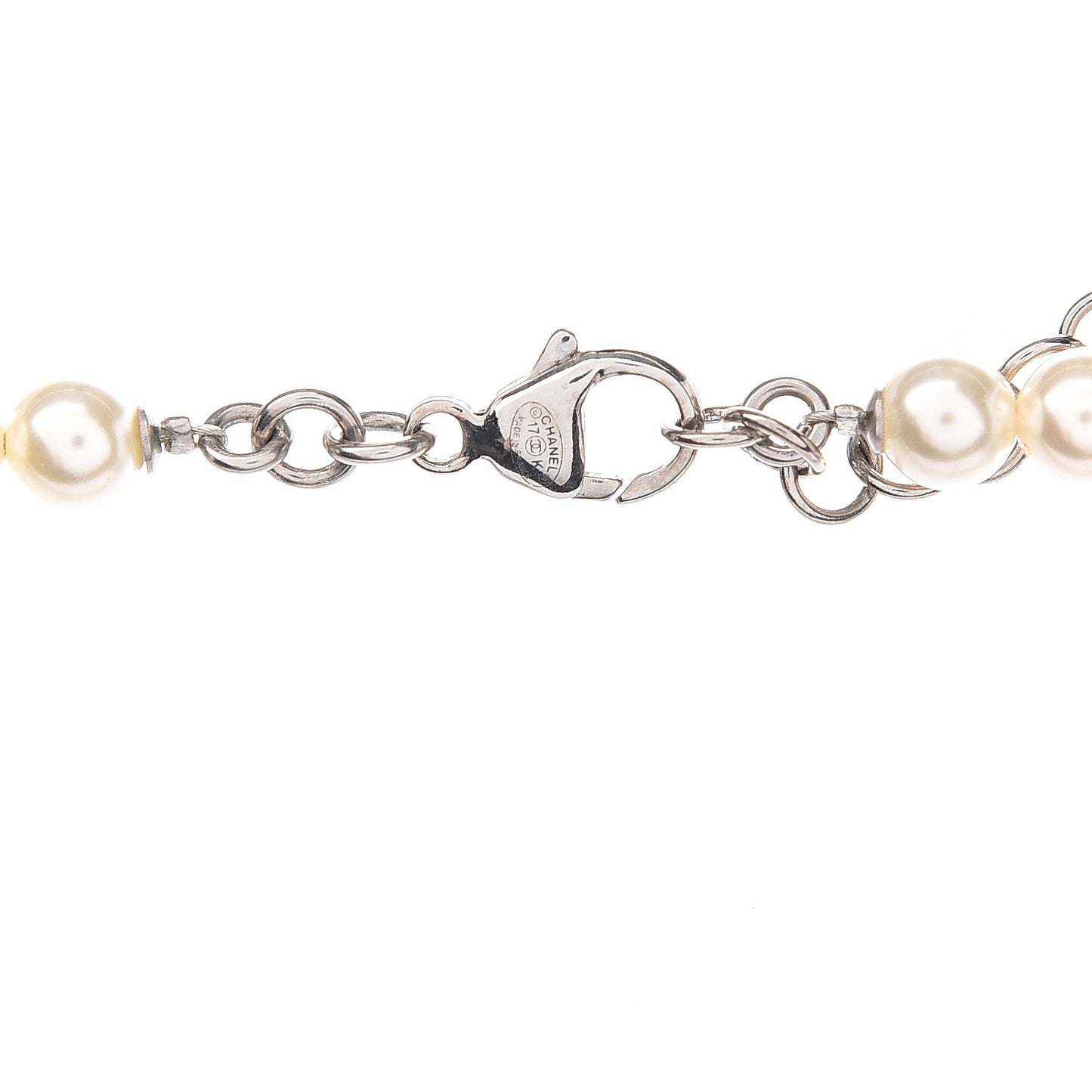 Crystal Pearl CC Braided Necklace Silver Pearly White