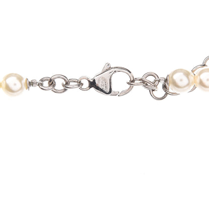 Chanel Crystal Pearl CC Braided Necklace Silver Pearly White 5 of 6