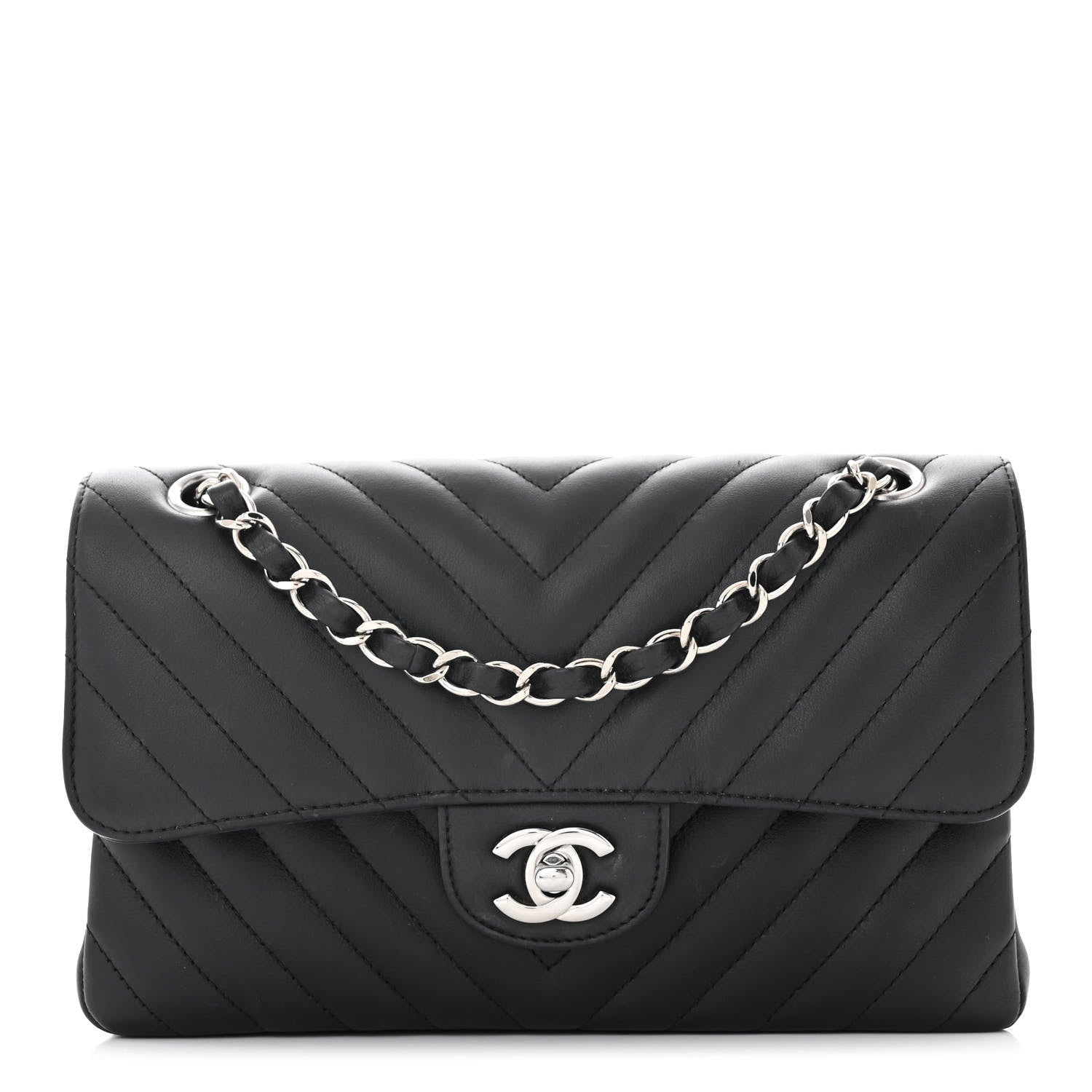 Chanel Calfskin Chevron Quilted Small Double Flap Black 1 of 11
