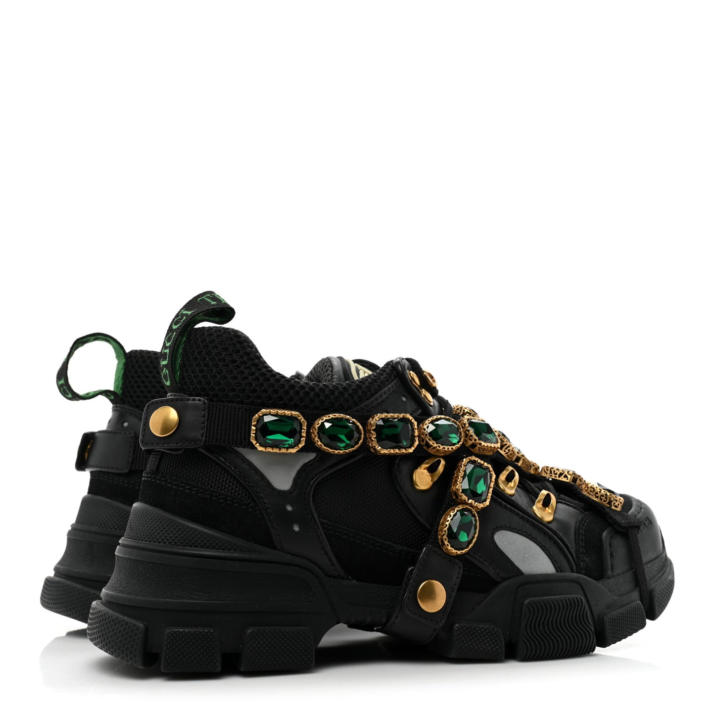 X SEGA Mesh Suede Calfskin Removable Crystals Mens Flashtrek Sneakers 36 Loess Black Olive Green