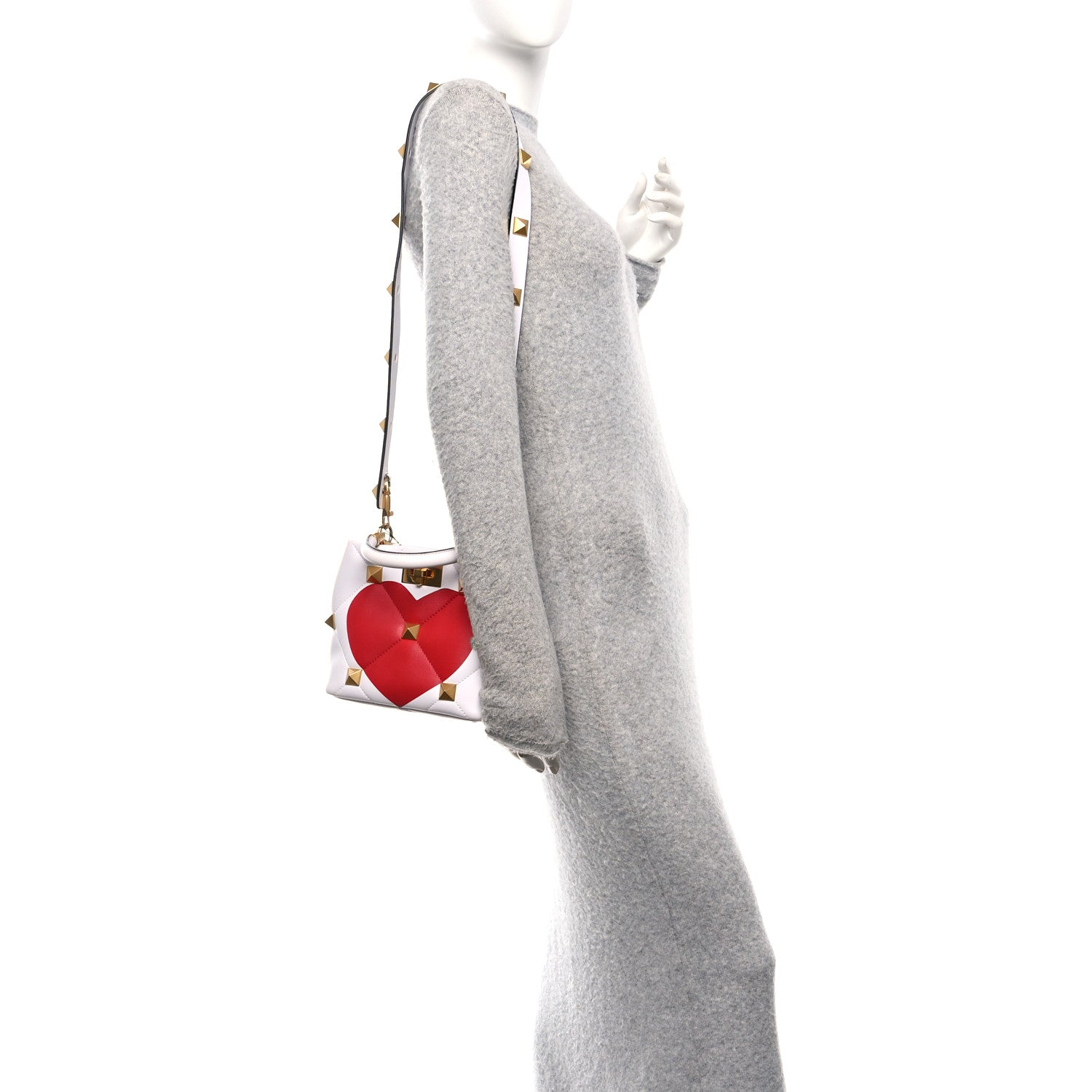 Valentino Garavani Nappa Small Heart Roman Stud The Handle Bag Ivory White 2 of 9