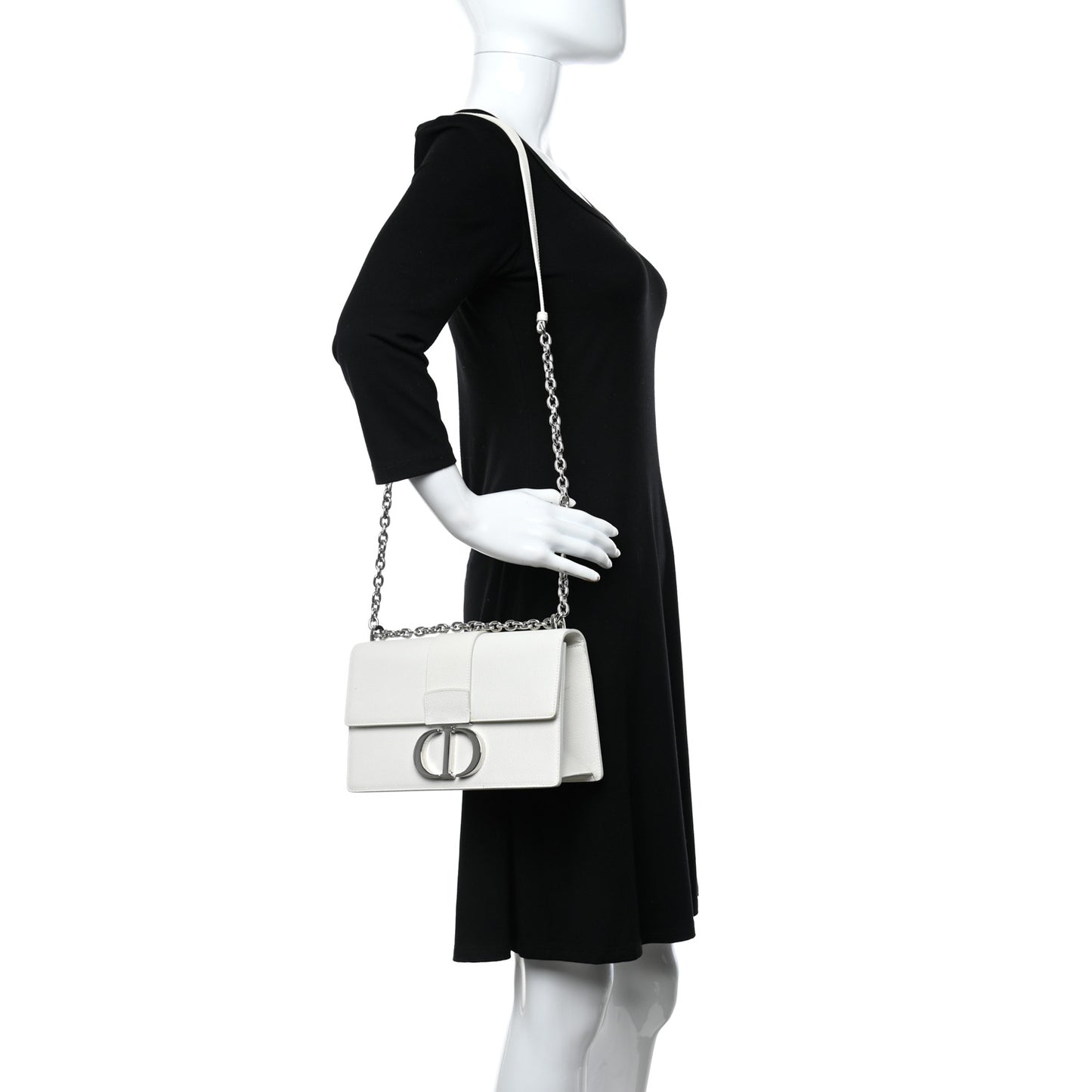 Grained Calfskin 30 Montaigne Chain Flap Bag White