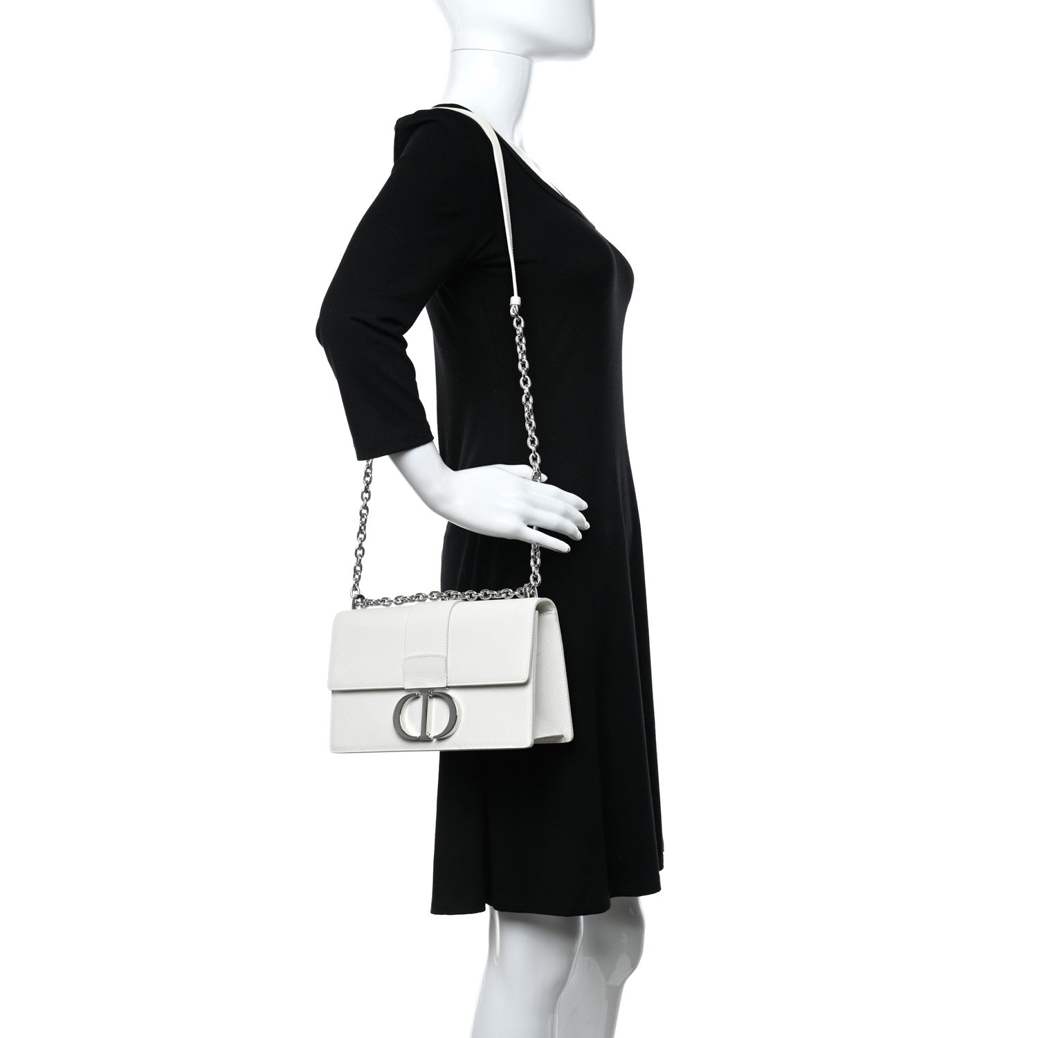 Christian Dior Grained Calfskin 30 Montaigne Chain Flap Bag White 1 of 12
