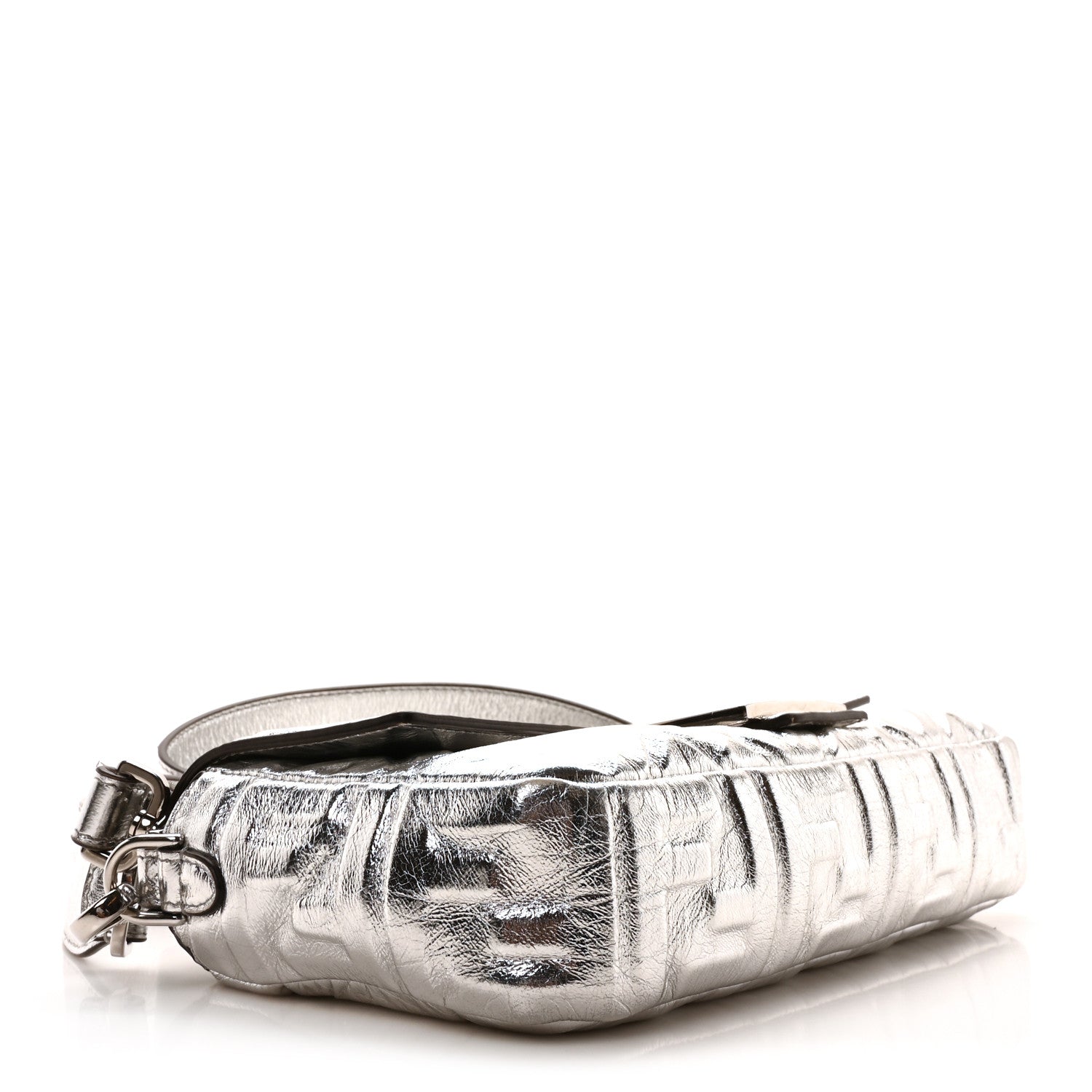 Fendi Vitello Catalan Mirror FF 1974 Embossed Baguette Argento 4 of 9