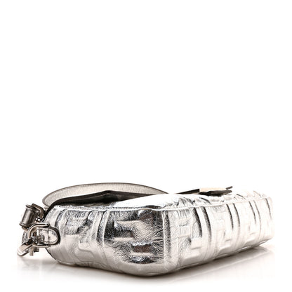 Fendi Vitello Catalan Mirror FF 1974 Embossed Baguette Argento 4 of 9