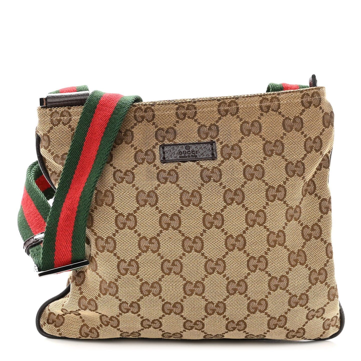 Monogram Web Small Flat Messenger Bag Brown