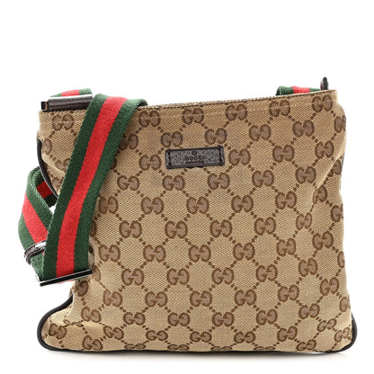 Gucci Monogram Web Small Flat Messenger Bag Brown 1 of 9