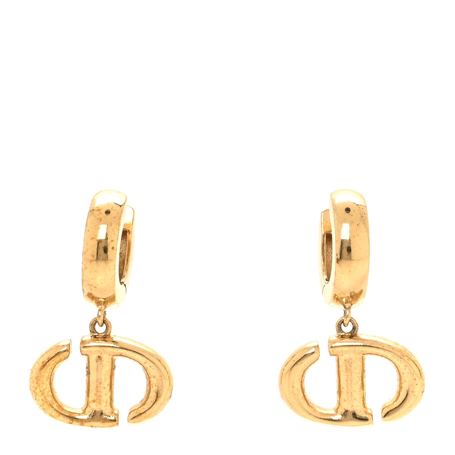 Christian Dior Metal CD Hoop Drop Earrings Gold 1 of 5