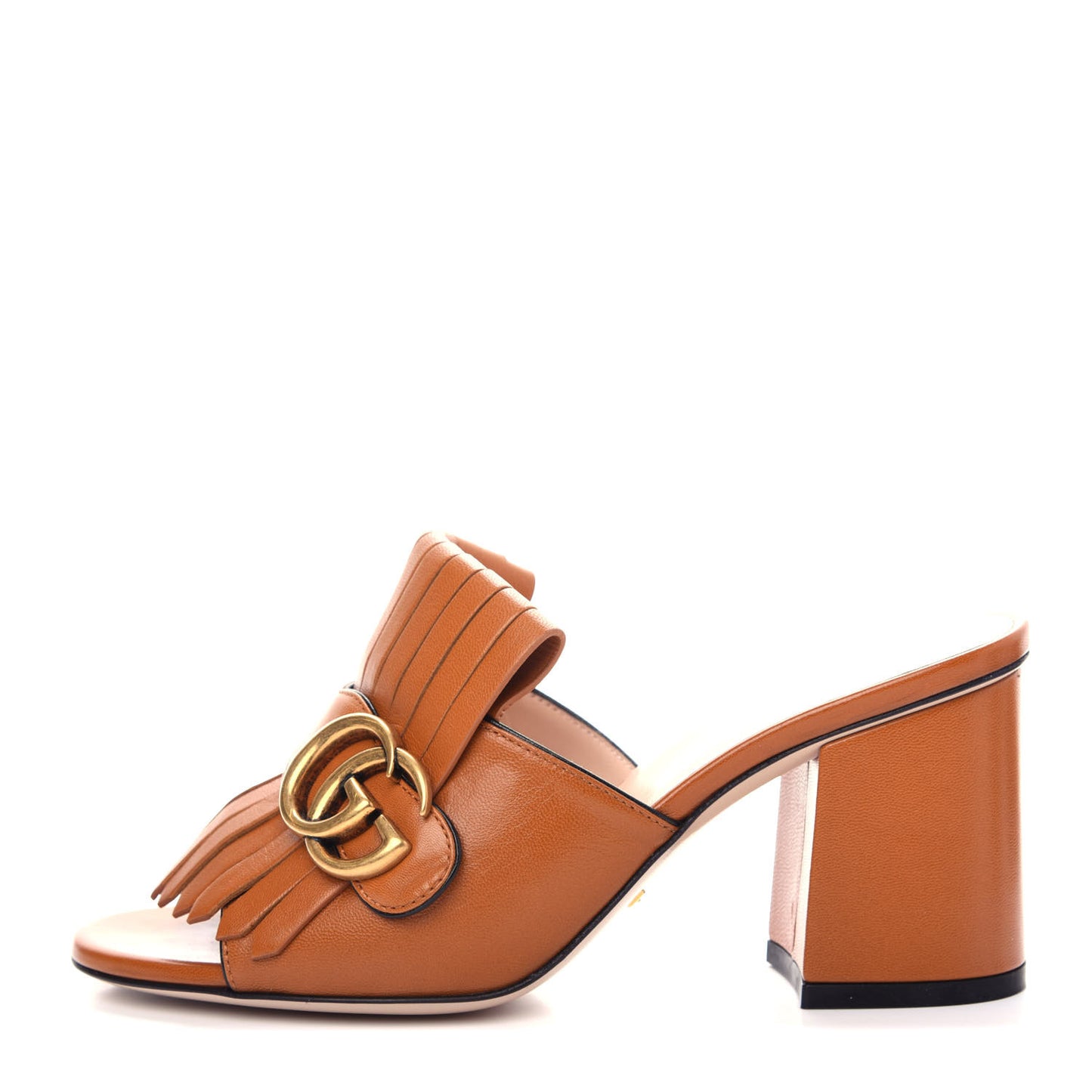 Malaga Kid GG Marmont Fringe 75mm Slide Sandals 36 Cognac