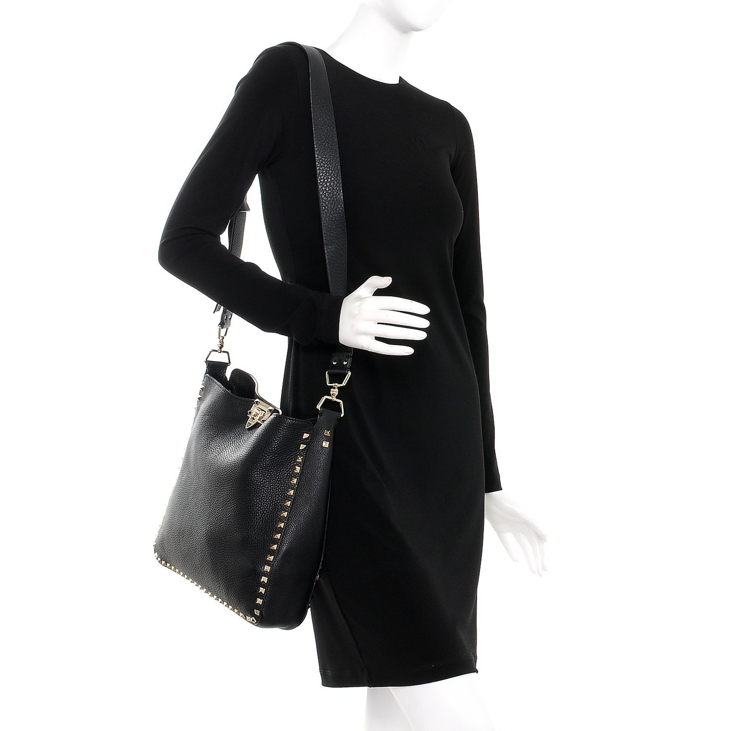 Pebbled Calfskin Large Rockstud Flip-Lock Messenger Bag Black