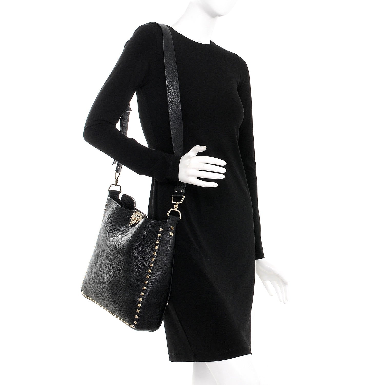 Valentino Garavani Pebbled Calfskin Large Rockstud Flip-Lock Messenger Bag Black 2 of 7