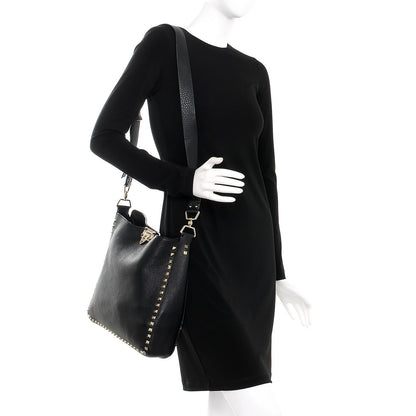 Valentino Garavani Pebbled Calfskin Large Rockstud Flip-Lock Messenger Bag Black 2 of 7