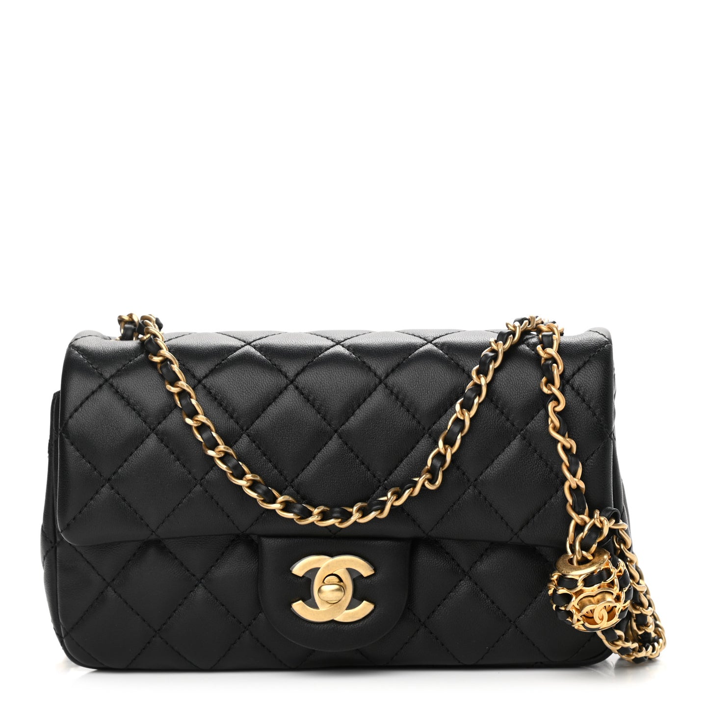 Lambskin Quilted Mini Rectangular Pearl Crush Flap Black