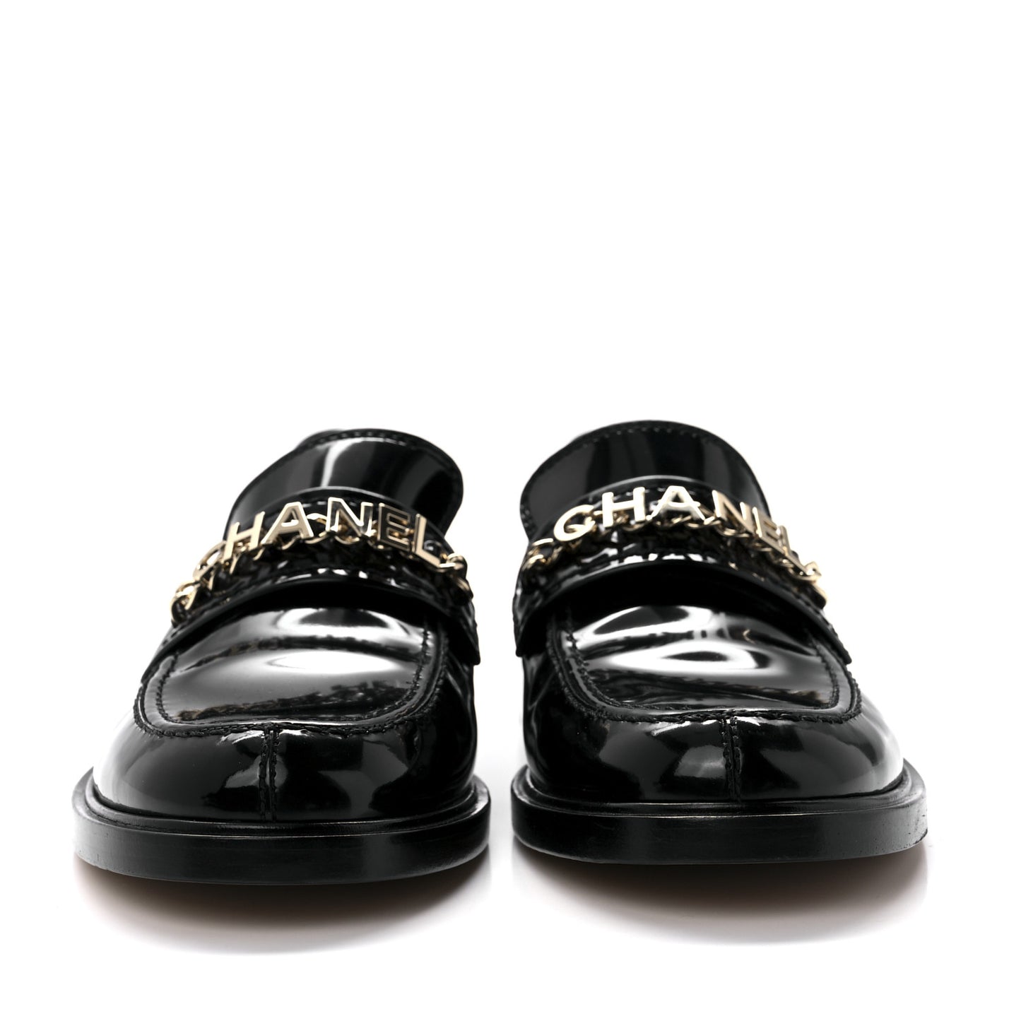 Shiny Calfskin Logo Loafers 40 Black