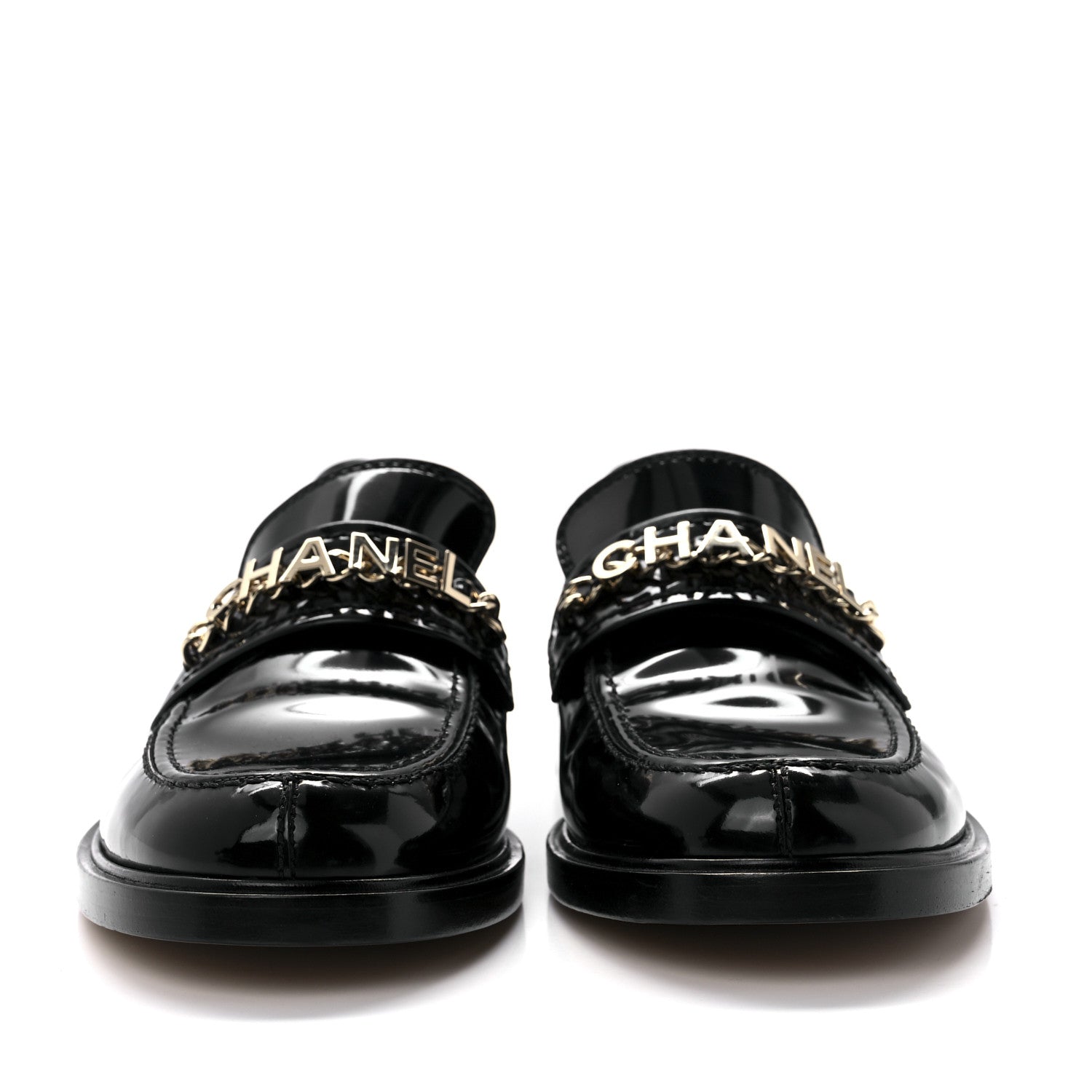 Chanel Shiny Calfskin Logo Loafers 40 Black 2 of 8