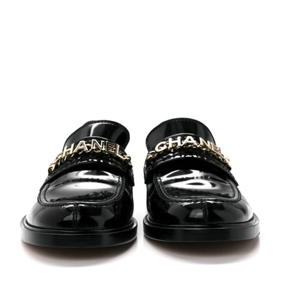 Chanel Shiny Calfskin Logo Loafers 40 Black 2 of 8